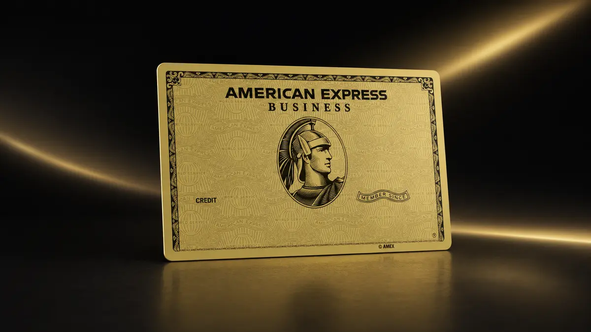 Tarjeta American Express Business dorada con el centurión grabado, la palabra «Credit» y la banda «Member Since»