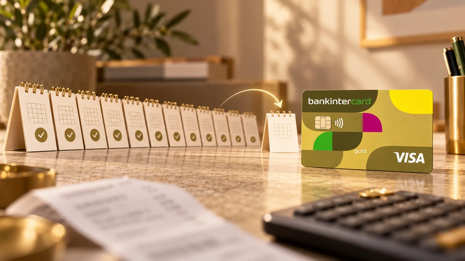Cartão bankintercard Gold junto a uma sequência de calendários mensais